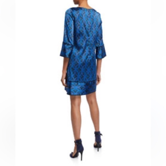 Elie Tahari Esmarella 3/4 Sleeve Cocktail Shift Dress Blue Printed Women Size 2 - Picture 3 of 13